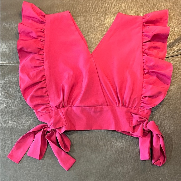 ACrendon Other - ACrendon Pink Ruffle Sleeve Crop Top, bow accents. Size 12